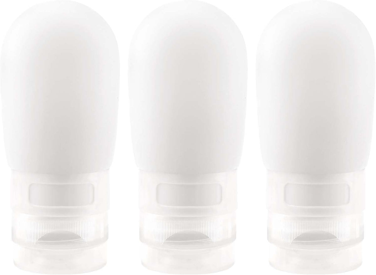Travel Bottles for Toiletries, 2 oz Silicone Squeeze Bottles, 3 Pack, White