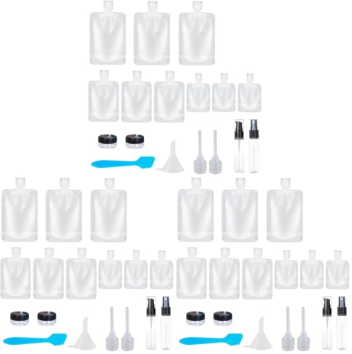 SEQUHITKU 17 Pack Travel Pouches for Toiletries,TSA Approved,Portable Containers,Stand Up Pouch,Refillable Travel Accessories for Shampoo Conditioner Lotion Soap Liquids (A-17pcs)
