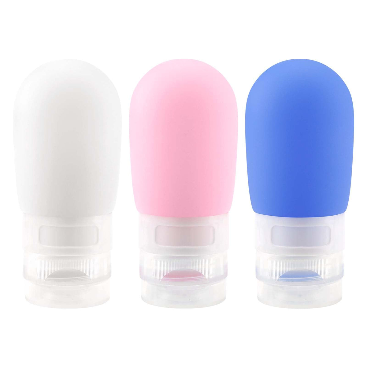 Travel Bottles for Toiletries, 2 oz Silicone Squeeze Bottles, 3 Pack, White