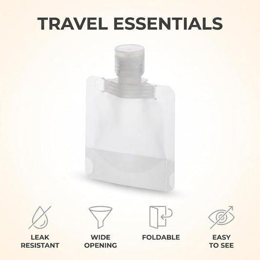Travel Size Refillable Squeeze Pouches - 10Pcs Clear Leakproof Toiletry Containers for Shampoo, Lotion and Shower Gel (30ml) | Portable Reusable Fluid Bags for Cosmetic and Travel Accessories