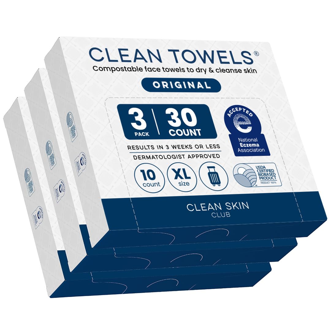 Clean Skin Club Clean Towels XL®, Travel Pack 100% USDA Biobased Disposable Face Towel, Eczema Association Accepted,Dry Wipes, TSA-Approved Travel Essential, 1 Pack, 10 ct Total