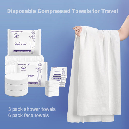 9 Pack Disposable Compressed Bath Towels Set for Travel Portable Washcloths