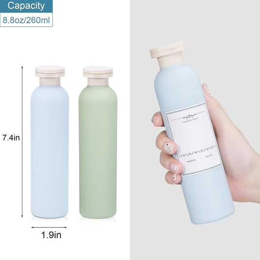 8.8 oz Plastic Travel Shampoo Bottles, Refillable Flip Cap Squeeze Bottles for Toiletries, Large Leakage-proof Travel Shampoo and Conditioner Container (Blue and Green)
