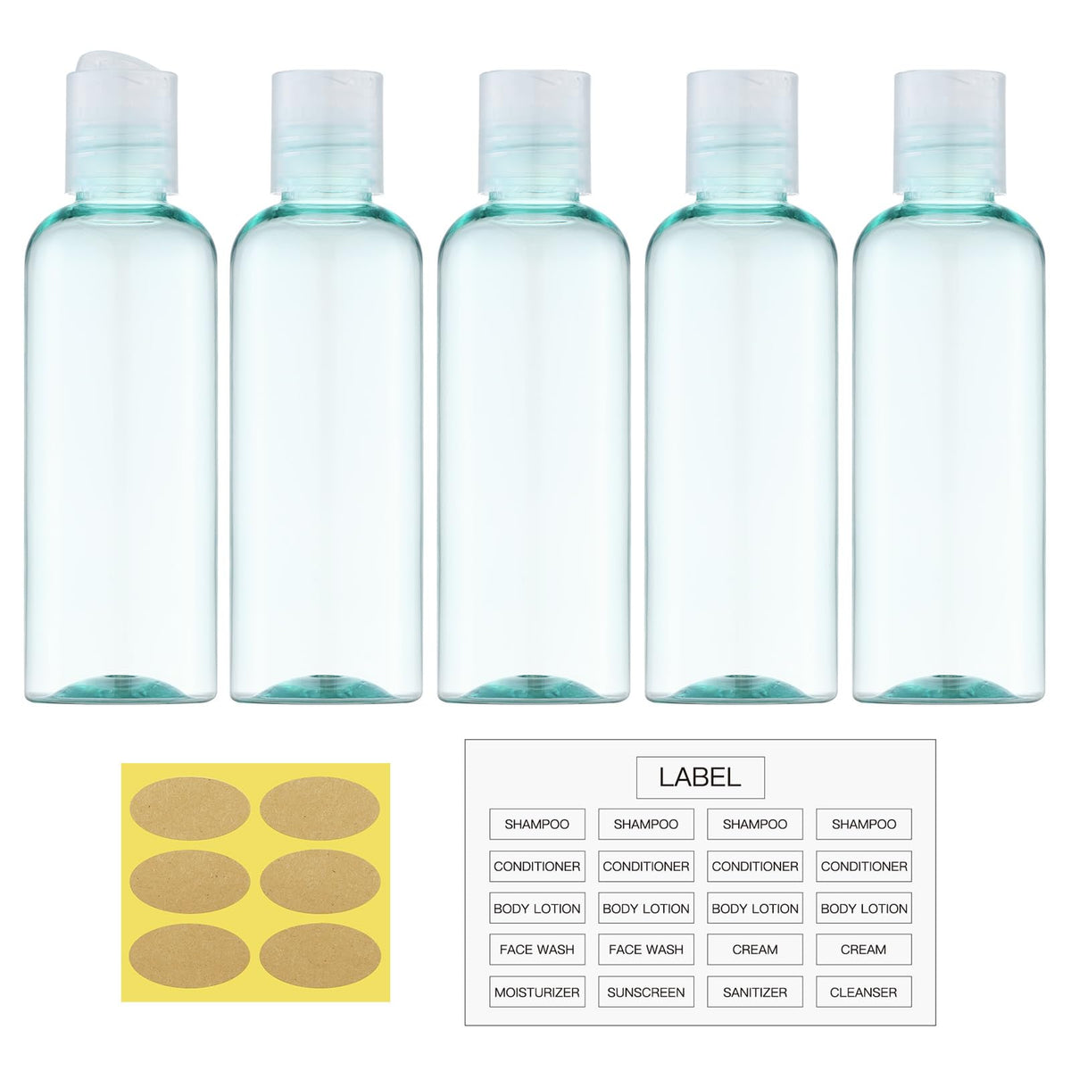 Travel Bottles for Toiletries, 3.4 oz Travel Size Containers, 5pcs, Clear