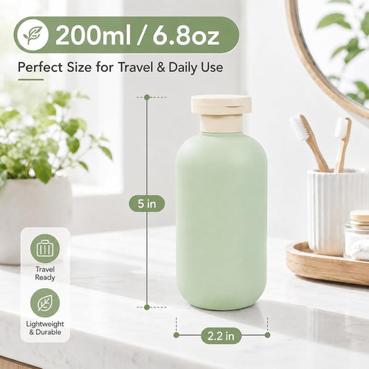 METAPACK 4Pack 6.8oz Travel Shampoo Bottles with Labels, Refillable Travel Bottles, Flip Top Squeeze Bottles, Portable Plastic Toiletry Containers for Lotion, Conditioner & Body Wash(blue, green)
