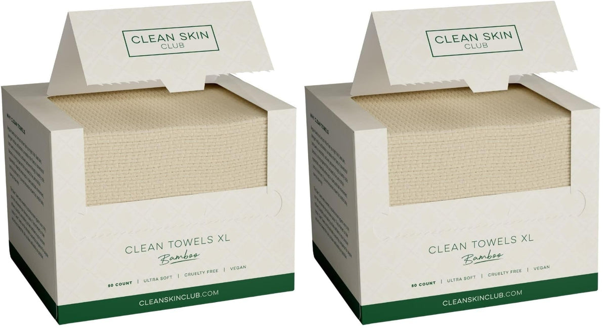 Clean Skin Club Bamboo Viscose Clean Towels® XL 100% USDA Biobased Face Towel, Disposable Face Towelette, Makeup Remover Dry Wipes, Ultra Soft, 50 Ct, 1 Pack