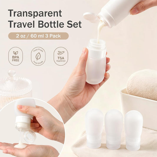 Travel Bottles for Toiletries, 2 oz Silicone Squeeze Bottles, 3 Pack, White