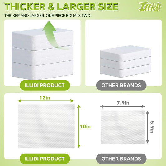ILLIDI Compressed Towel Tablets, Disposable Coin Tissue for Travel, 50 Count,Portable Face Towels 10x12 Inch, Soft Durable Compressed Towels for Camping Outdoor On The Go