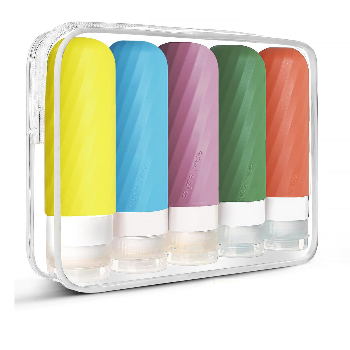 Laxen 5 Pack Travel Bottles for Toiletries with Clear Bag, Leak Proof, Refillable, TSA Approved Silicone Travel Containers for Shampoo and Conditioner, Travel Essentials Toiletry Bottles