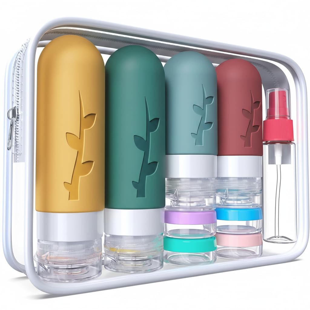 DEPOZA 16-Pack Travel Bottles for Toiletries with Clear Bag, White