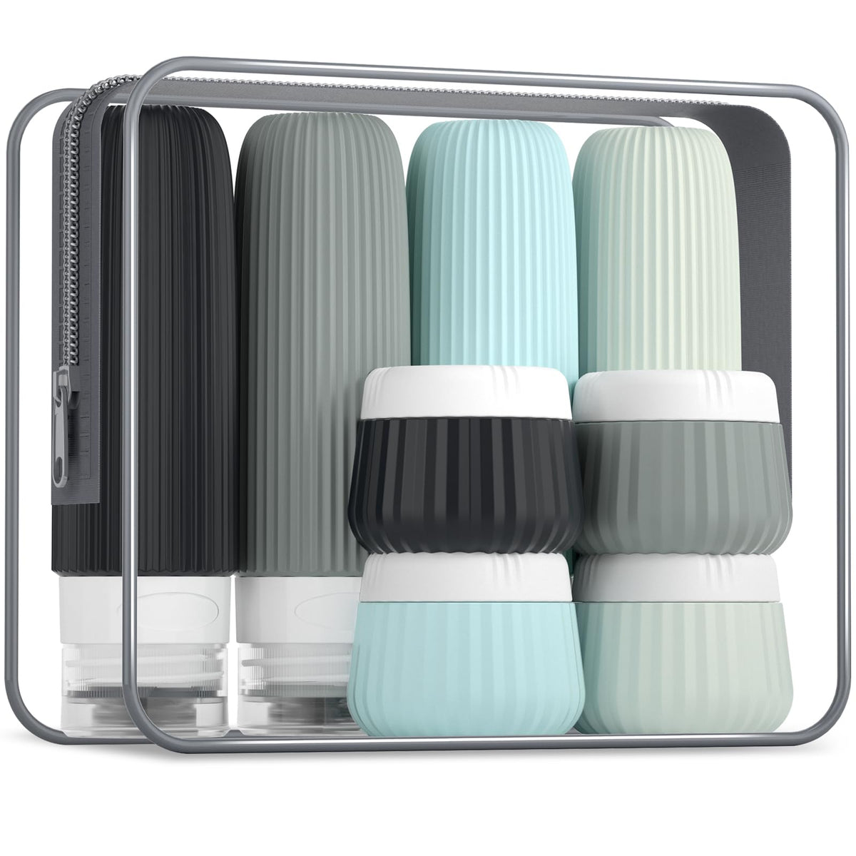 Mrsdry Travel Bottles 8 Pack, TSA Approved 3 oz Travel Containers with Clear Bag, Leak Proof Silicone Squeezable Essentials Jars