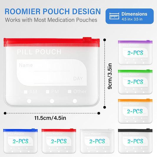14 Pieces Pill Pouches Bags for Travel, A8 Reusable Zippered Pill Organizer