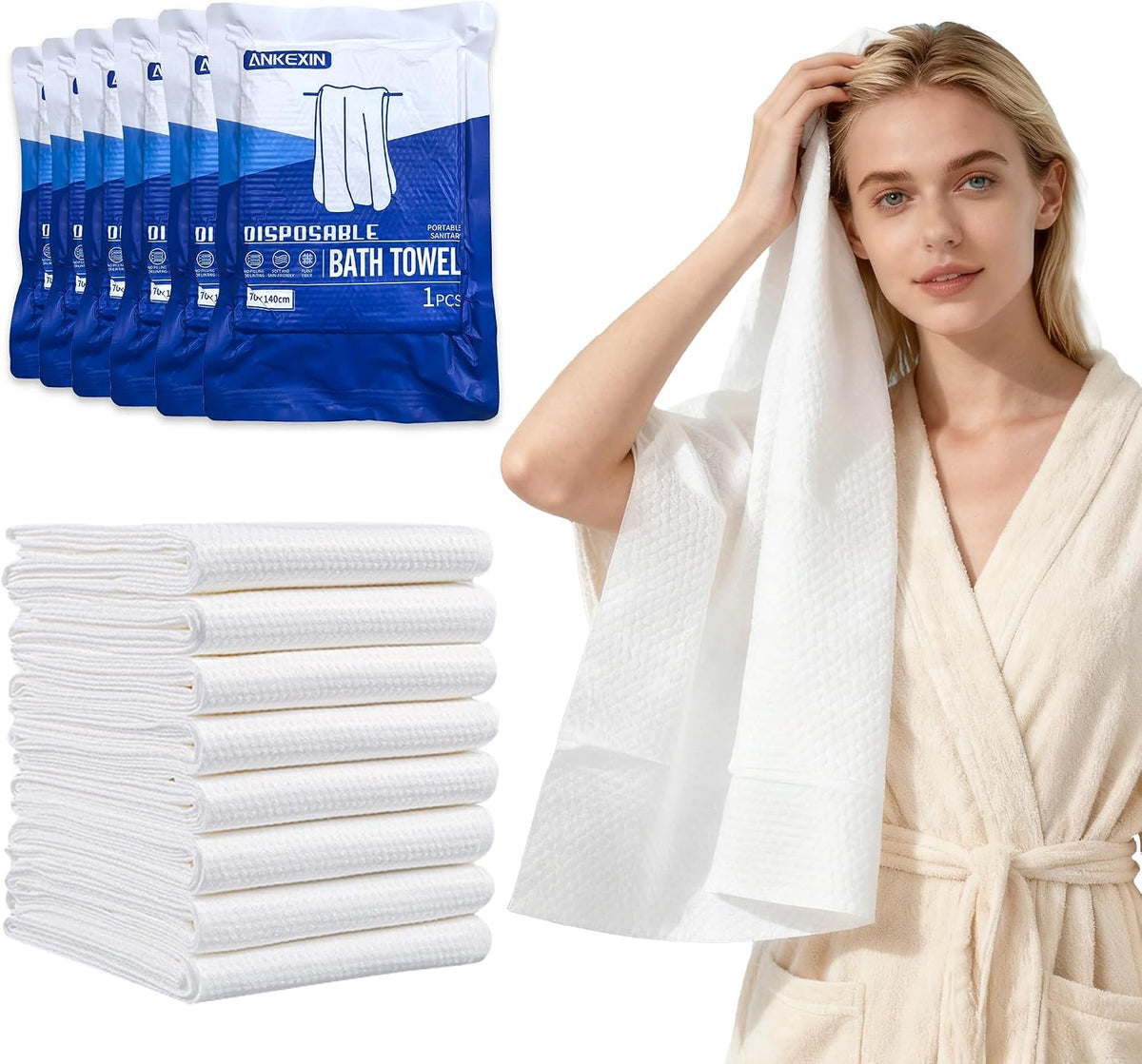 Disposable Bath Towels 6 Pack, 55" x 27.5" Thick Large Travel Towels Sets, Individually Wrapped, Portable Towels for Travel, Spa, Camping, Hotel Use