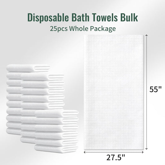 25 Pack Disposable Bath Towels, 55" x 27.5" Ultra Soft Travel Towels Bulk