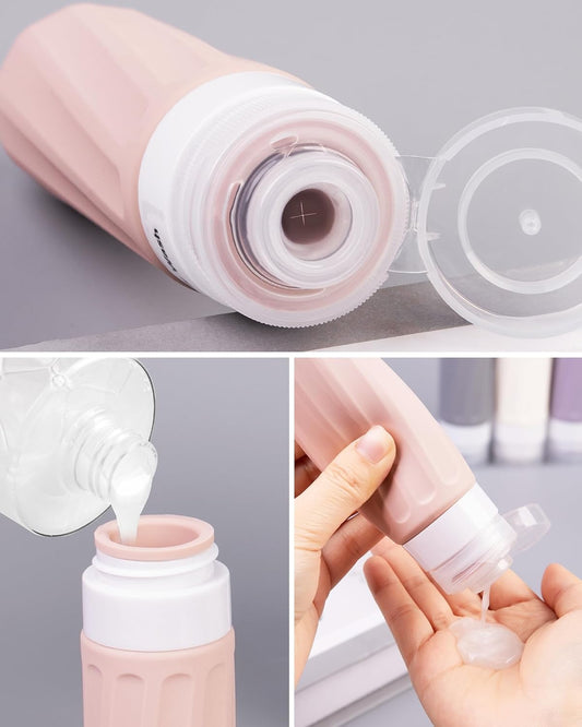 Mrsdry Travel Bottles for Toiletries 8 Pack, Travel Size Toiletries, Tsa Approved Travel Size Containers 3oz, with Travel Essentials Clear Bag, Leak Proof Silicone Squeezable Creams Jars