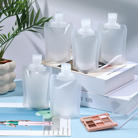 Liquid Pouches for Travel, 10 Pcs 50ml Transparent Portable Fluid Packing Bags Leak Proof Travel Pouch for Liquids Reusable Empty Squeeze Pouches Applies to Toiletry Cosmetic Lotion Shampoo Shower Gel