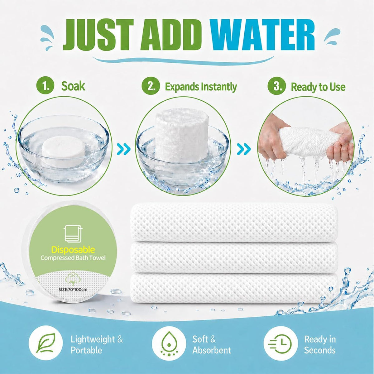 6PCS Compressed Bath Towel Tablets for Travel, Disposable Towels for Camping, Hiking & Hotels, Fast Absorbing Portable Travel Bath Towels, Individually Wrapped 27.5 x 40 Inch