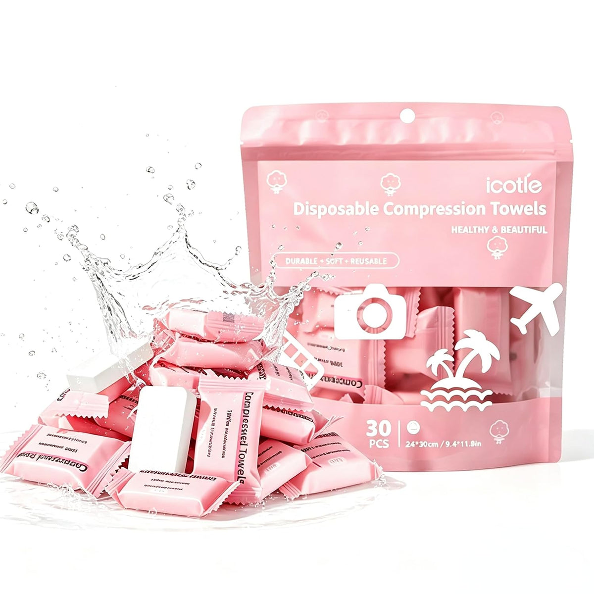 Compressed Towels 30Pcs (10*12") Disposable Compressed Face Towel On The Go
