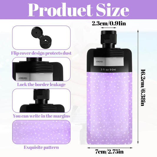 9PCS Travel Liquid Container Set - Refillable Travel Pouches for Toiletries, 3oz TSA Approved Squeeze Pouches, Travel Shampoo Skin Care Containers
