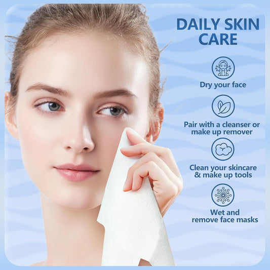 Disposable Face Towels Travel, 12"x12" Extra Large Face Towelettes, Ultra‑Soft Minimal‑Lint Facial Towels for Sensitive Skin, Makeup Remover Dry Wipes, 20 Count (1 Pack)
