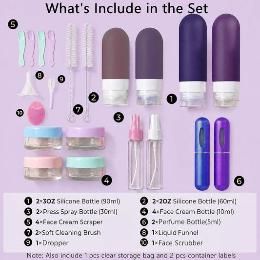 24 Pack Travel Bottles for Toiletries -TSA Approved, Leak Proof Silicone