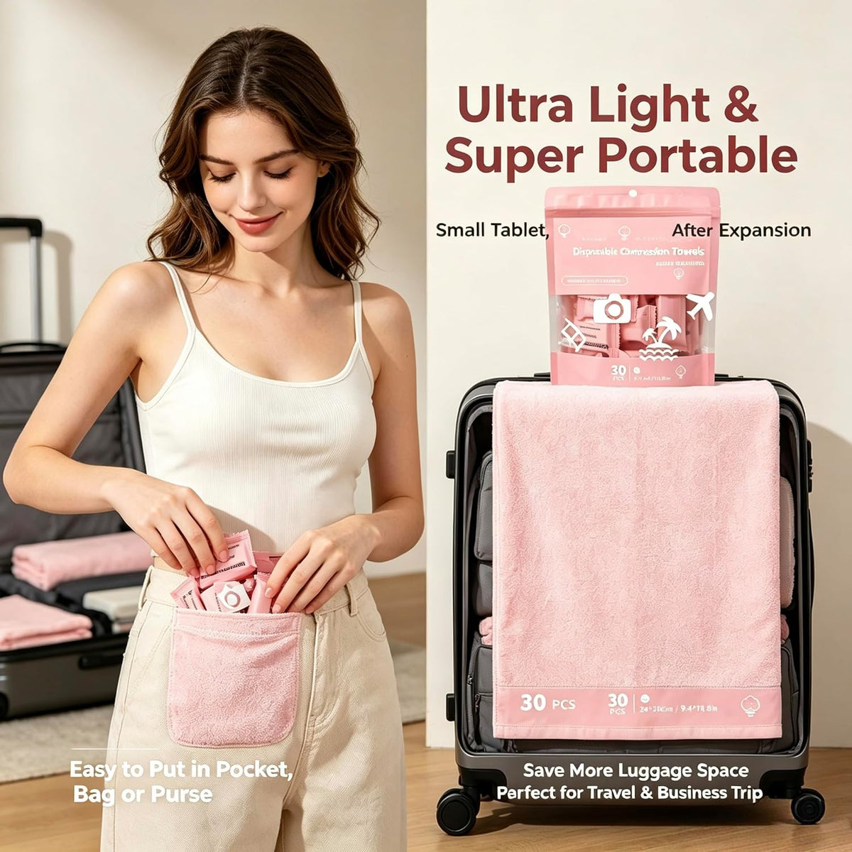 Compressed Towels 30Pcs (10*12") Disposable Compressed Face Towel On The Go
