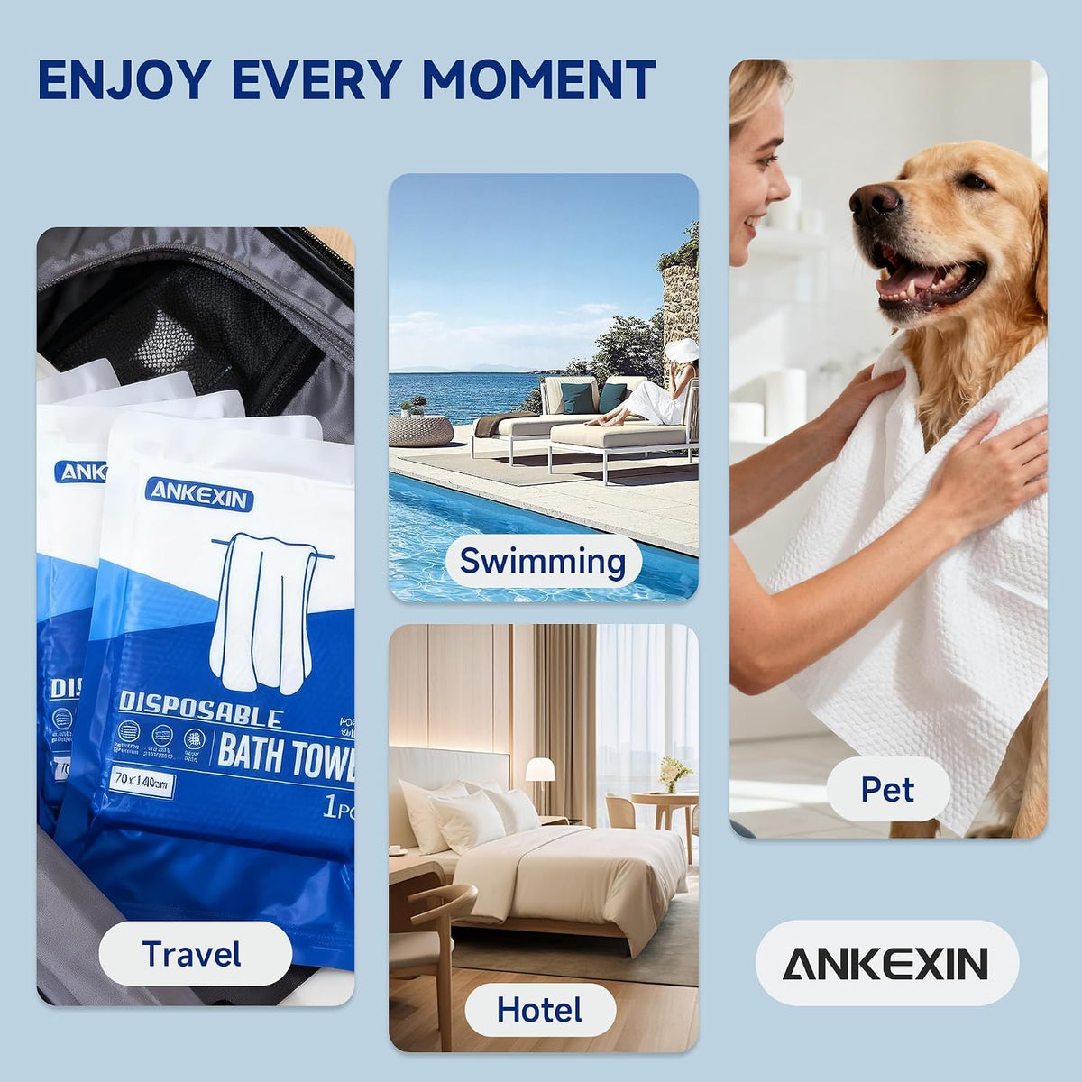 Disposable Bath Towels 6 Pack, 55" x 27.5" Thick Large Travel Towels Sets, Individually Wrapped, Portable Towels for Travel, Spa, Camping, Hotel Use