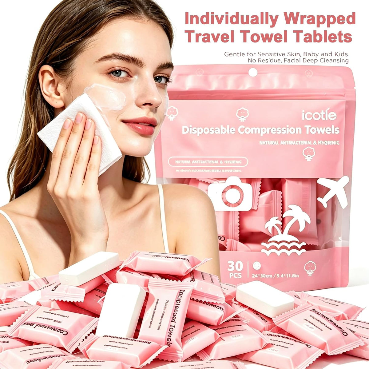 Compressed Towels 30Pcs (10*12") Disposable Compressed Face Towel On The Go