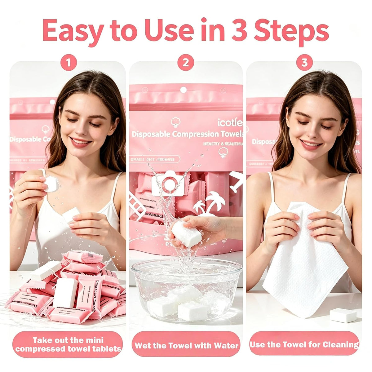 Compressed Towels 30Pcs (10*12") Disposable Compressed Face Towel On The Go