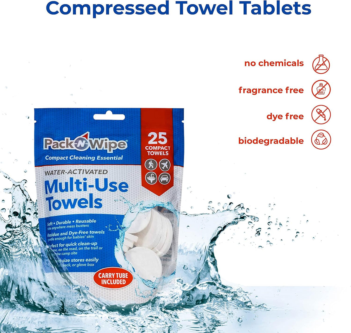 Disposable Compressed Towel Tablets - Absorbent, Durable & Reusable Paper Towels - Great Cleaning Cloths, Camping Towels and Soft, Eco-Friendly Baby Wipes - 8.5”x11” - (25 Towels & 1 Tube)