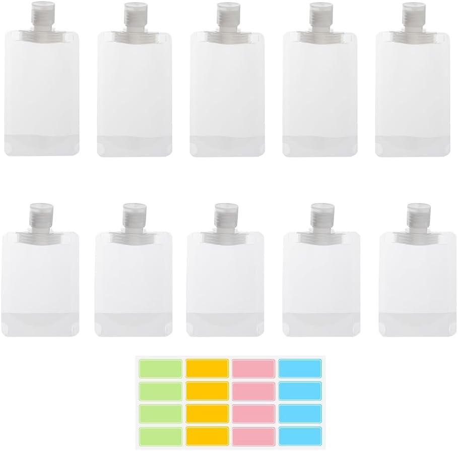 10pcs Travel Pouches for Toiletries, Leak Proof Travel Fluid Makeup Packing Bag, TSA Approved Squeeze Liquid Pouches for Travel, Plastic Pouch for Lotion Shampoo Cream Hand Soap
