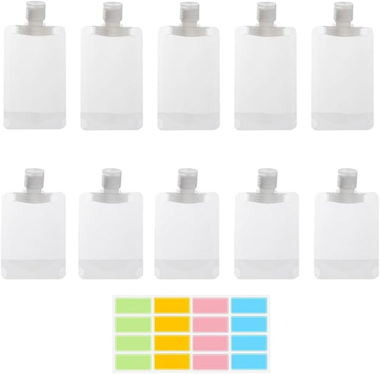 10pcs Travel Pouches for Toiletries, Leak Proof Travel Fluid Makeup Packing Bag, TSA Approved Squeeze Liquid Pouches for Travel, Plastic Pouch for Lotion Shampoo Cream Hand Soap