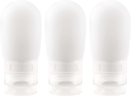 Travel Bottles for Toiletries, 2 oz Silicone Squeeze Bottles, 3 Pack, White