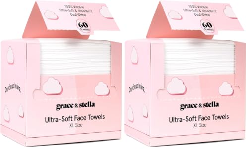grace & stella Face Towels Disposable XL- Travel Essentials (60 Count)
