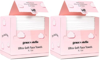 grace & stella Face Towels Disposable XL- Travel Essentials (60 Count)
