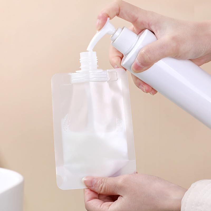 10Pcs Portable Fluid Packing Bags,New Travel Size Refillable Empty Squeeze Pouch, Premium Travel Pouches for Toiletry, Lotion Shampoo Shower Gel Squeezable Bags Tools and Accessories (30ml)