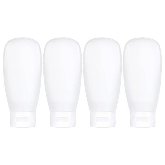 TSA Approved Travel Bottles Set for Toiletries Travel Size Containers Kit 4 Pack Portable Leak Proof Refillable Squeeze Cosmetic Airplane Essential Shampoo Hair Conditioner Body Lotion Bath Shower Gel
