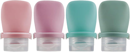 1oz Silicone Travel Bottles for Toiletries (4-Pack), TSA Approved Leakproof Toiletry Bottles with Locking Lid, Refillable Travel Size Containers for Shampoo, Body Wash, Camping & Trips (Green Pink)