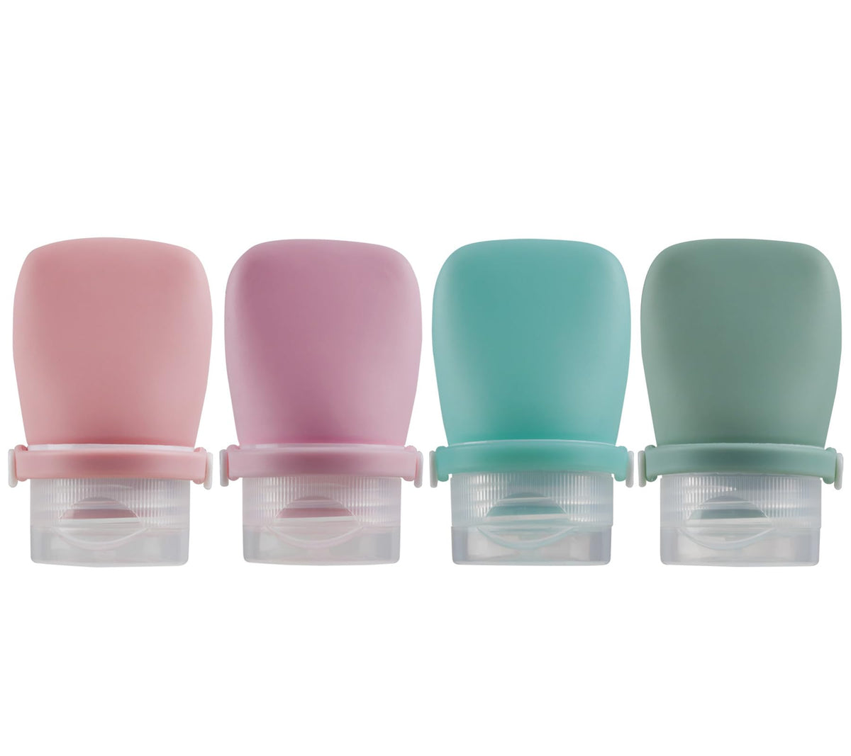 1oz Silicone Travel Bottles for Toiletries (4-Pack), TSA Approved Leakproof Toiletry Bottles with Locking Lid, Refillable Travel Size Containers for Shampoo, Body Wash, Camping & Trips (Green Pink)