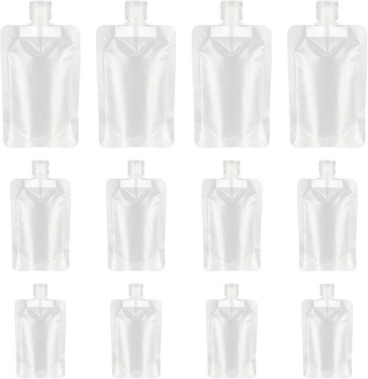 YASUOA 12 Pieces Travel Size Refillable Pouch for Toiletries Bulk 30ml/50ml/100ml, TSA Approved Squeeze Empty Stand Up Pouches for Liquids Lotion Shampoo Bags, Leak Proof Cosmetic Containers