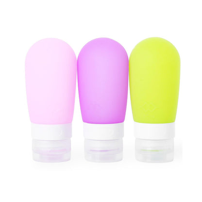 Mziart Travel Bottles for Toiletries, TSA Approved 2oz Silicone Travel Size Containers, 3 Pack Leak-Proof Squeezable Refillable Shampoo and Conditioner Bottles (Pink, Purple, Green)