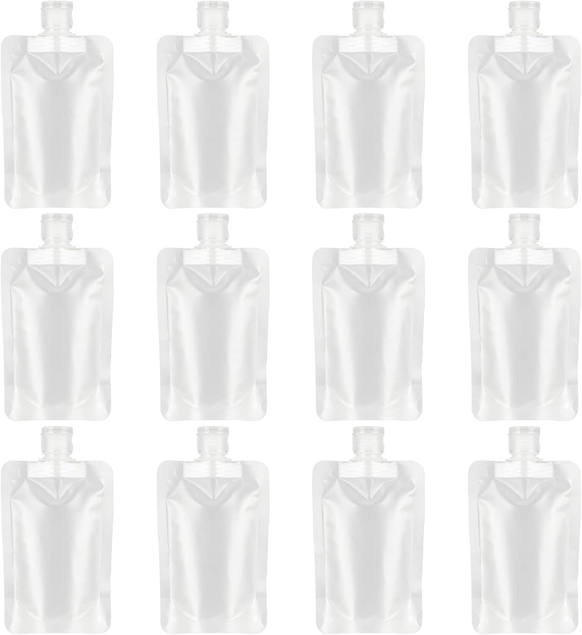 YASUOA 12 Pieces 100ml Leakproof Travel Pouches for toiletries Bulk Travel Size Refillable Squeeze Pouches Containers TSA Approved Empty Stand Up Pouch for Lotion Shampoo Liquids 3.4oz