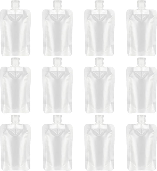 YASUOA 12 Pieces 100ml Leakproof Travel Pouches for toiletries Bulk Travel Size Refillable Squeeze Pouches Containers TSA Approved Empty Stand Up Pouch for Lotion Shampoo Liquids 3.4oz