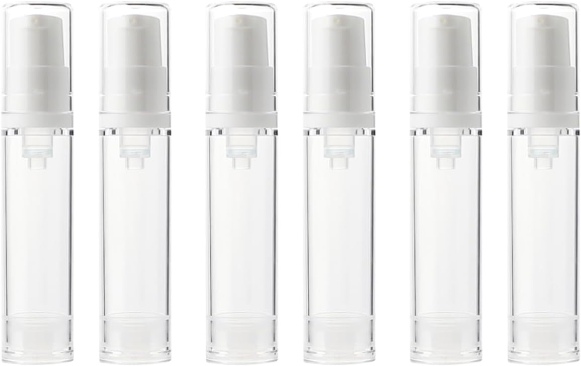 6 Pack 0.34 oz Plastic Empty Airless Pump Bottles Travel Size Refillable Leakproof Containers for Skincare Cosmetics Toiletries TSA Approved‌