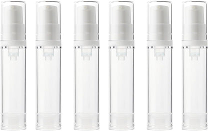 6 Pack 0.34 oz Plastic Empty Airless Pump Bottles Travel Size Refillable Leakproof Containers for Skincare Cosmetics Toiletries TSA Approved‌