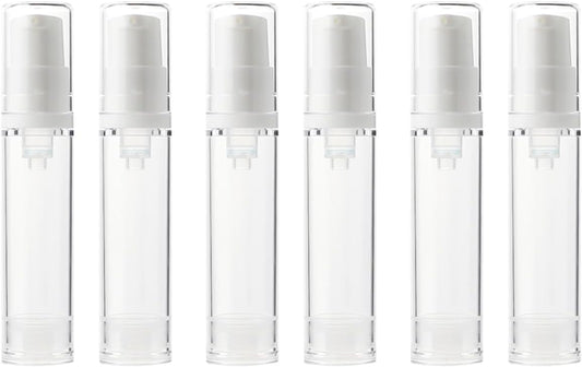 6 Pack 0.34 oz Plastic Empty Airless Pump Bottles Travel Size Refillable Leakproof Containers for Skincare Cosmetics Toiletries TSA Approved‌