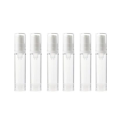 6 Pack 0.34 oz Plastic Empty Airless Pump Bottles Travel Size Refillable Leakproof Containers for Skincare Cosmetics Toiletries TSA Approved‌
