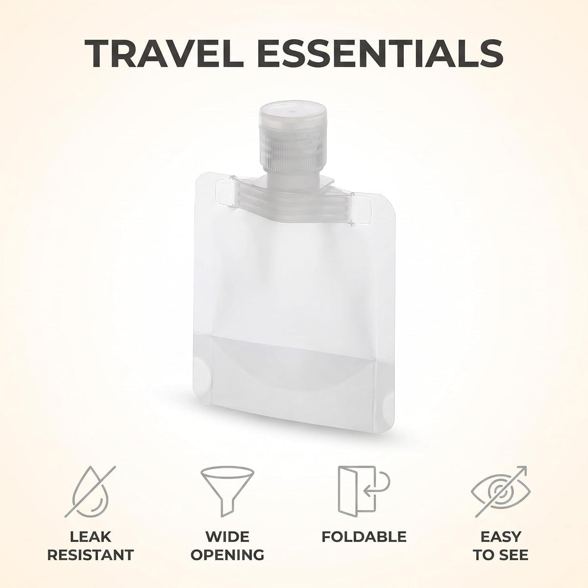 Travel Size Refillable Squeeze Pouches - 10Pcs Clear Leakproof Toiletry Containers for Shampoo, Lotion and Shower Gel (30ml) | Portable Reusable Fluid Bags for Cosmetic and Travel Accessories