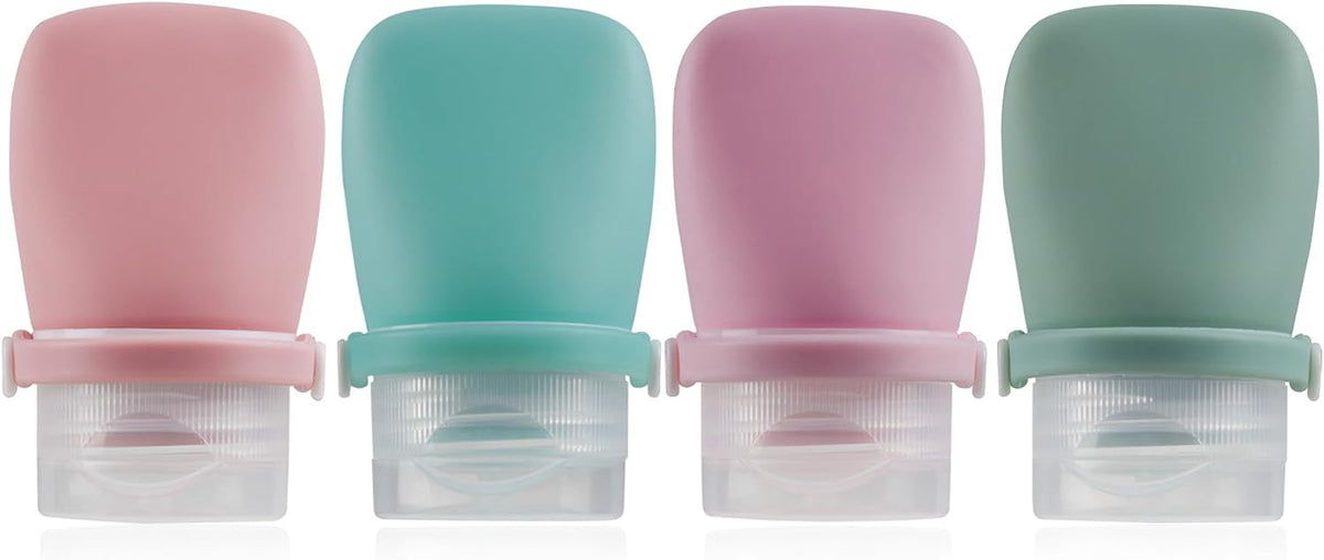 1oz Travel Bottles for Toiletries, Silicone Leak-Proof TSA Approved Travel Size Containers (4-Pack) - Reusable Refillable Bottles for Shampoo, Body Wash, Lotion