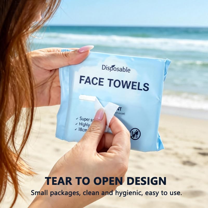 6 Pack Travel Size Disposable Face Towel, Face Towelettes Makeup Remover Dry Wipe Facial Towels 7”x 7.8”